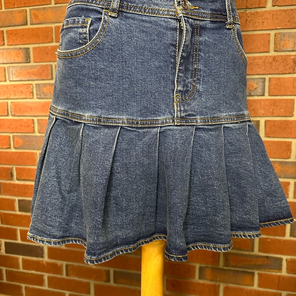 Blue Pleated Skater Mini Skirt